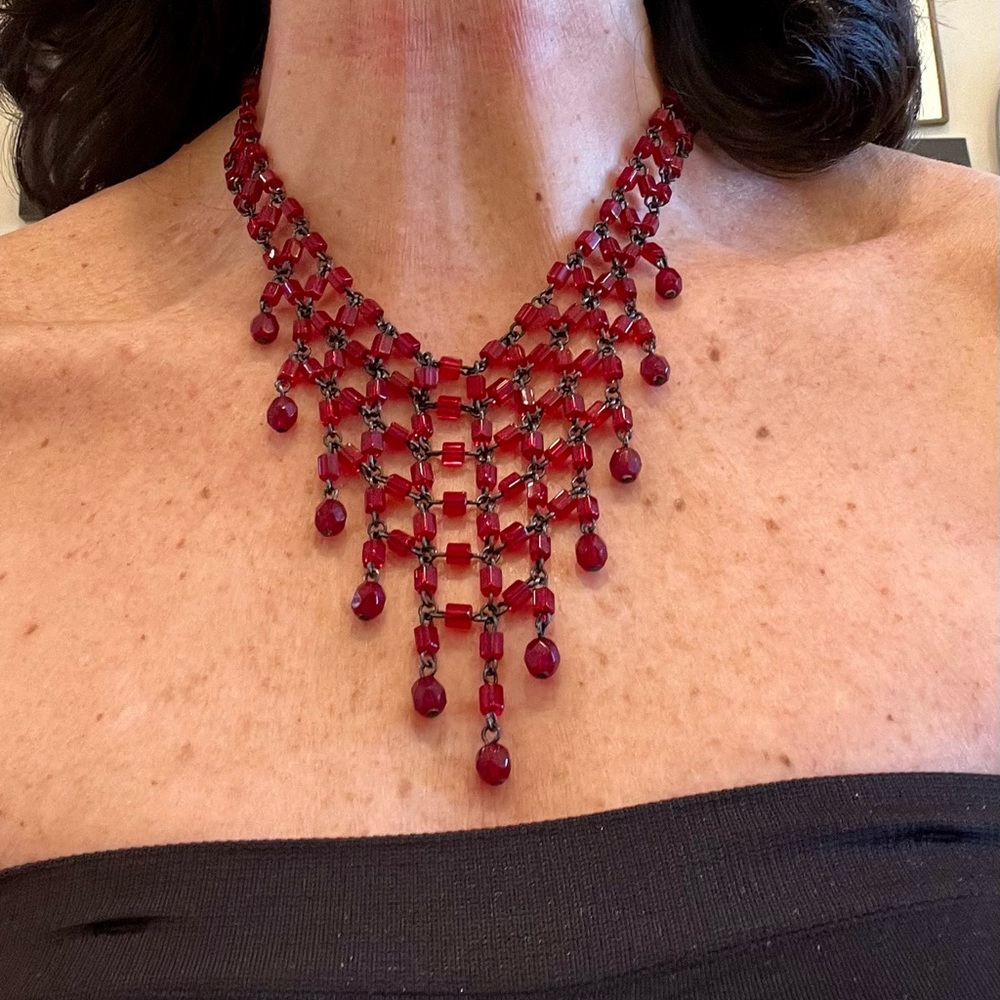 Vintage Cache Red Bead Bib Ckoker, NWT